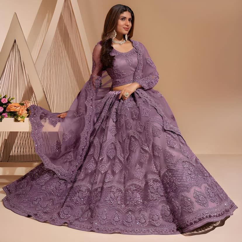 Elegant Thread Embroidery Semi-Stitched Lehenga | Unstitched Blouse with Inner Fabric | Stitched Dupatta | Festive Collection (Original) view 2