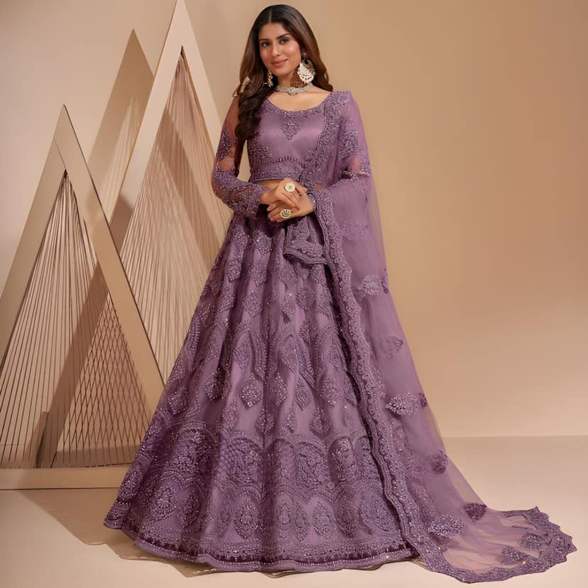 Elegant Thread Embroidery Semi-Stitched Lehenga | Unstitched Blouse with Inner Fabric | Stitched Dupatta | Festive Collection (Original) view 3