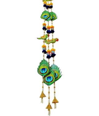 Peacock Feather & Parrot Door Hanging for Decoration | Ethnic Handmade Entrance Decoration for Diwali, Navratri, Ganesh Chaturthi, Janmashtami & Wedding