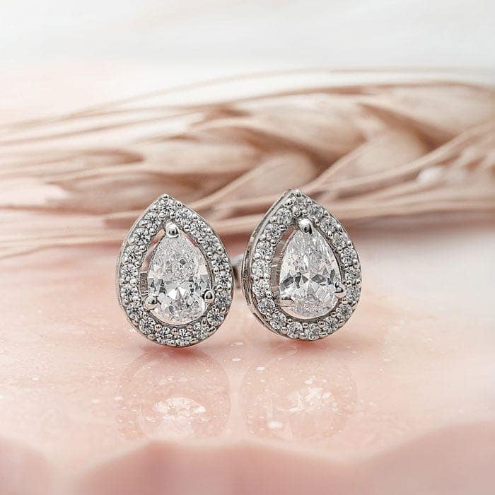 Silver Classic Kiara Pear Studs view 3