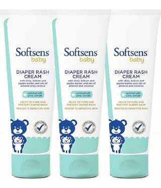 Softsens Baby Natural Diaper Rash Cream Enriched With Aloe Vera Juice and Shea Butter 50g, Pack of 3