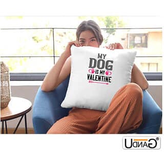 UDNAG White Polyester 'Valentine | my dog is my valentine' Pillow Cover [16 Inch X 16 Inch] view 2