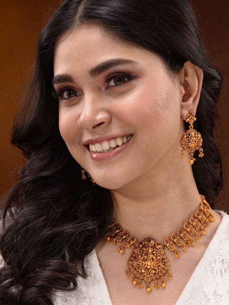 Gold Plated Lakshmiji Filigree Antique Temple Necklace Jewellery Set view 4