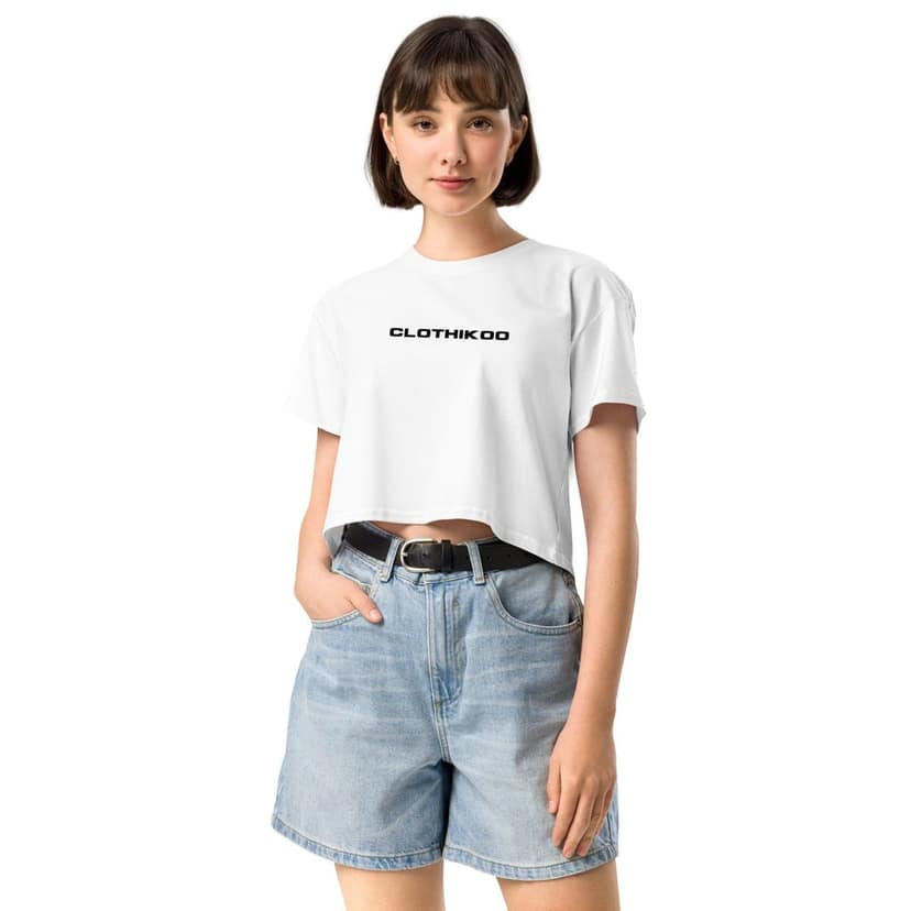Clothikoo Classic Crop Top (white colour, Feather Print) view 2