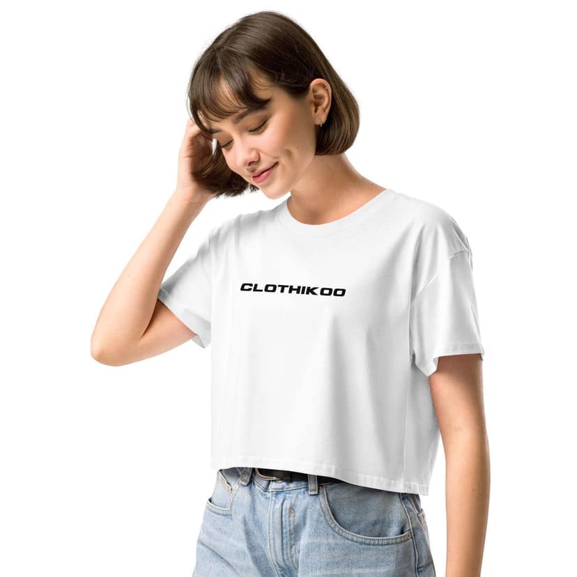 Clothikoo Classic Crop Top (white colour, Feather Print) view 3