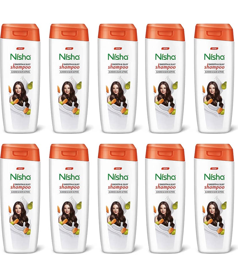 Nisha Smooth & Silky Shampoo for Women Men 75ml Pack of 10, Almond & Olive Actives Shampoo for Naturally Soft Silky Hair
