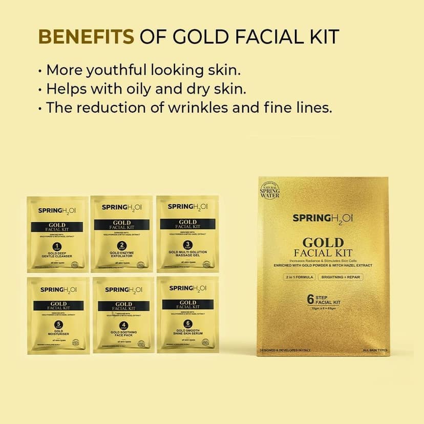 Spring H2O Gold Facial Kit - 6 Step Brightening and Repair Formula, 60gm view 5