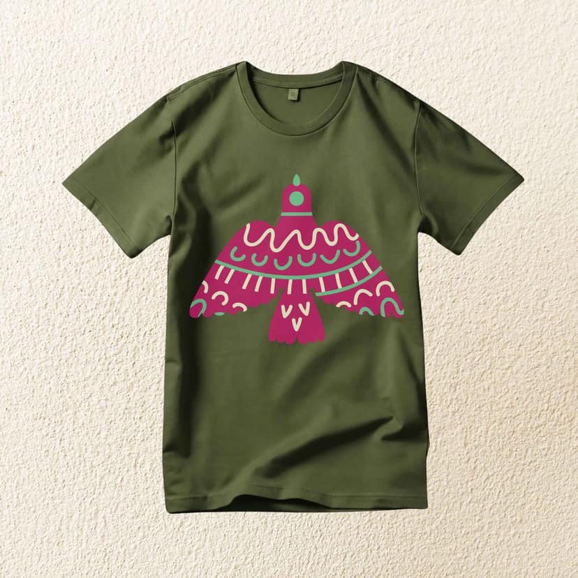 Trishoolin "Folk Art Bird Graphic" Floral Theme Art T-Shirt | Design 30166MB view 2