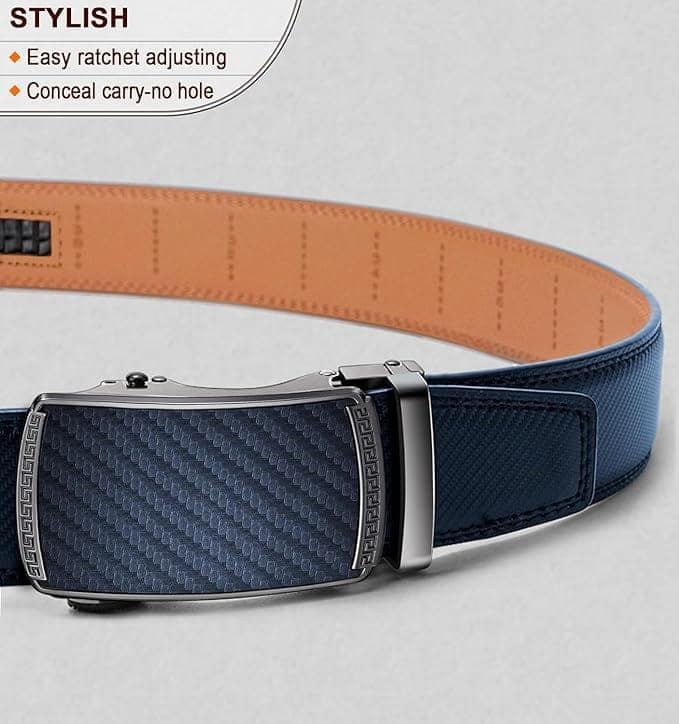 Contacts Genuine Leather Belt for Men with Autolock Buckle - Micro Adjustable Belt Fit Everywhere view 2