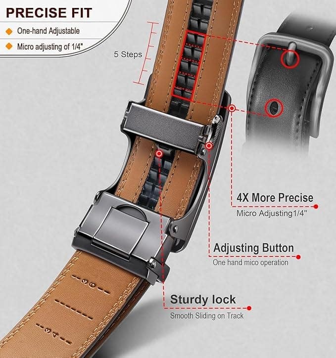 Contacts Genuine Leather Belt for Men with Autolock Buckle - Micro Adjustable Belt Fit Everywhere view 3