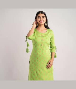 MAUKA - Green Rayon Women's Straight Kurti ( Pack of 1 )