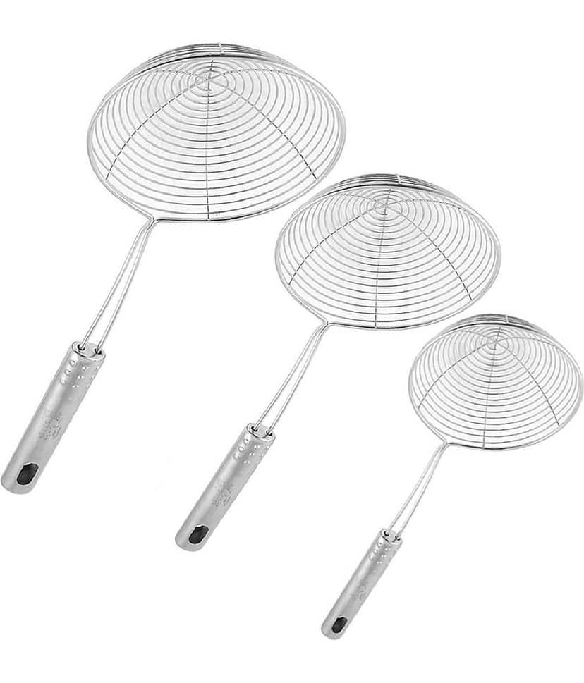 Konquer TimeS Silver Steel Strainer ( Pack of 3 )