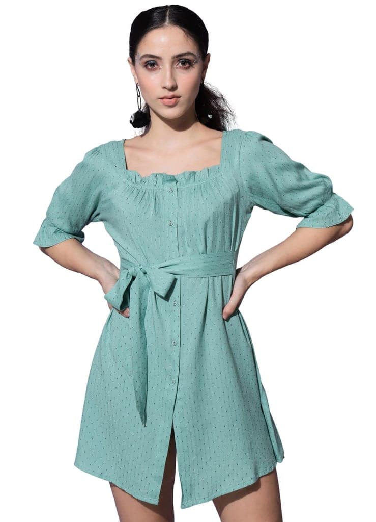SHOPPING QUEEN Sea Green Viscose A-line Women's Dress