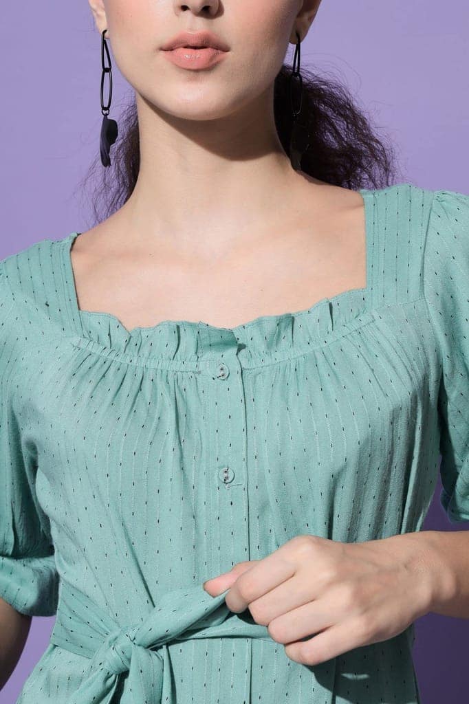 SHOPPING QUEEN Sea Green Viscose A-line Women's Dress view 4
