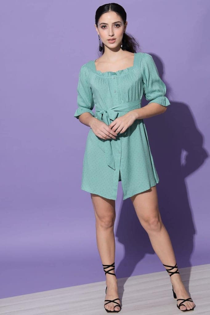 SHOPPING QUEEN Sea Green Viscose A-line Women's Dress view 7