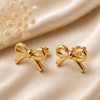 Elegantra Anti-Tarnish Minimalist Gold Bow Stud Earrings | Premium Cute Ribbon Ear Studs Set for Women & Girls (Pair of 1)