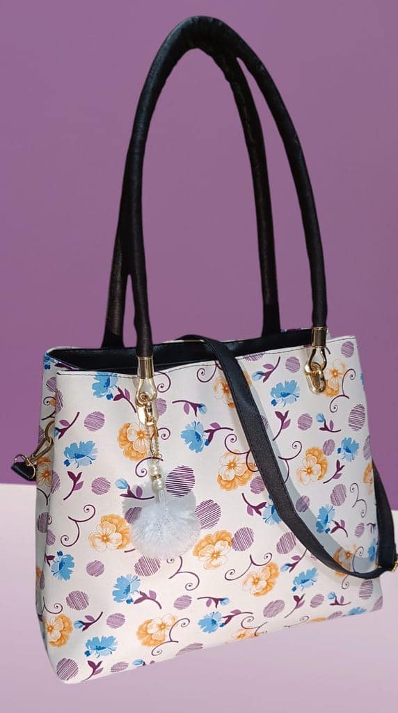 White and Blue Floral Handbag(White P) view 3