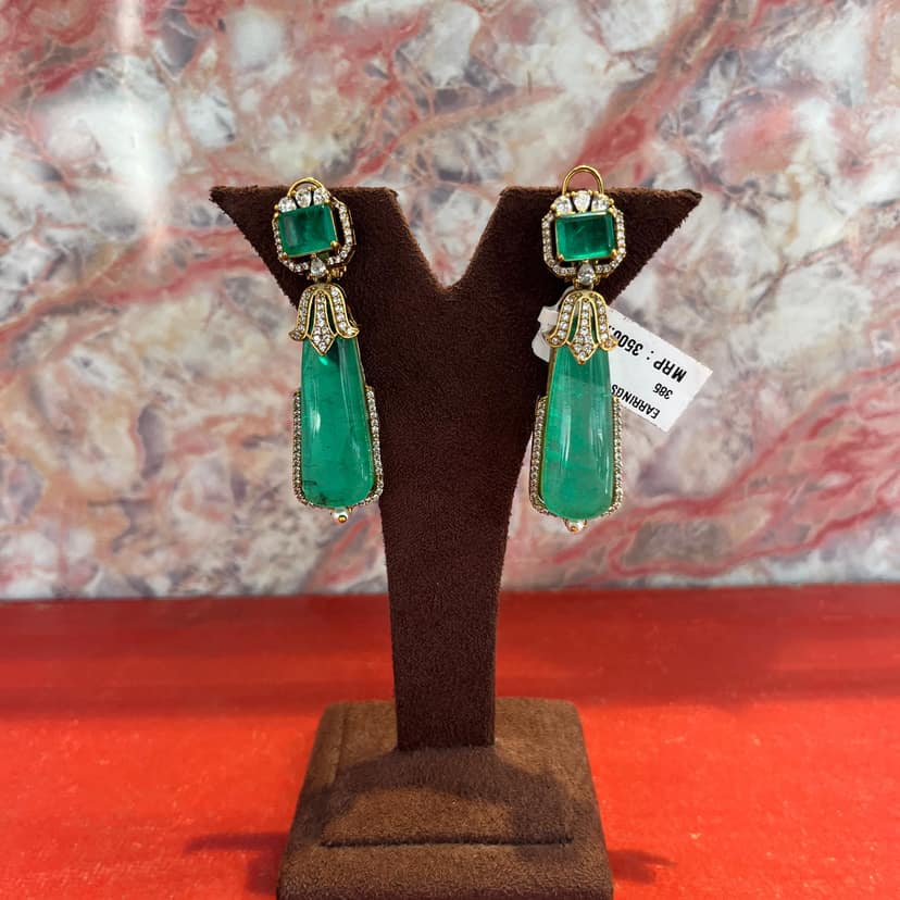 Emerald and Diamond Drops By Dia Art Jewels view 3