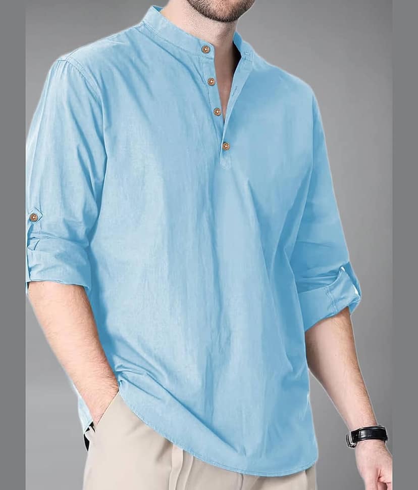 Vida Loca Cotton Blend Plain Shirt Style Kurta For Men ( Turquoise )