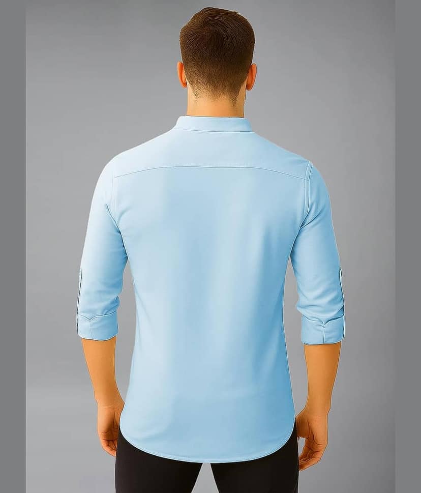 Vida Loca Cotton Blend Plain Shirt Style Kurta For Men ( Turquoise ) view 2