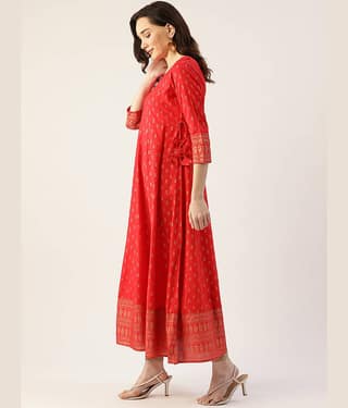 HISHAM - Red Rayon Women's Flared Kurti ( Pack of 1 )