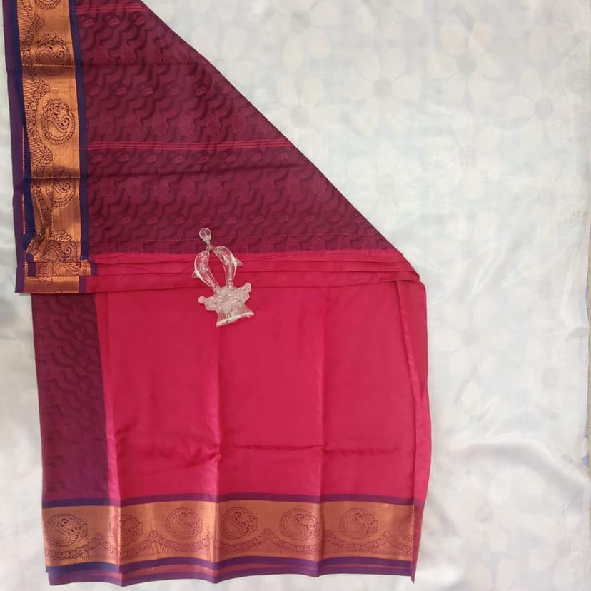 Poonthamil Silk Cotton Saree with Blouse - Rose view 2