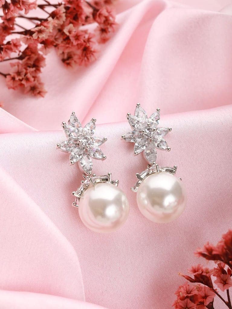 Silver Plated Zercon studded Minimal delicate Floral drop Earringa view 2