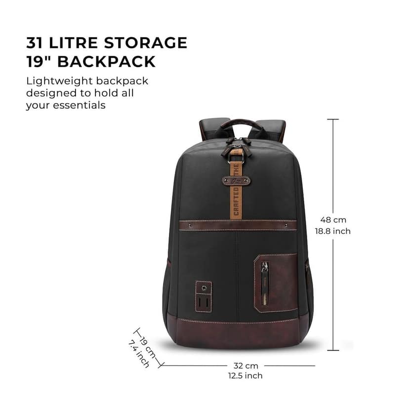 Classic 6 18"/31L Antitheft Large Faux Leather Water Resistant Laptop backpack/Laptop backpack/Casual Backpack/Daypack/Travel Backpack/College Bag For Men/Women(Black-Brown) view 2