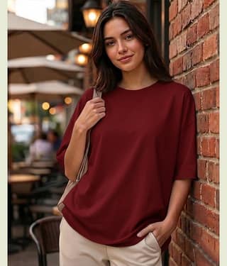 AOOSH Women Cotton Blend Solid Oversized Fit Round Neck T-Shirt ( Green )