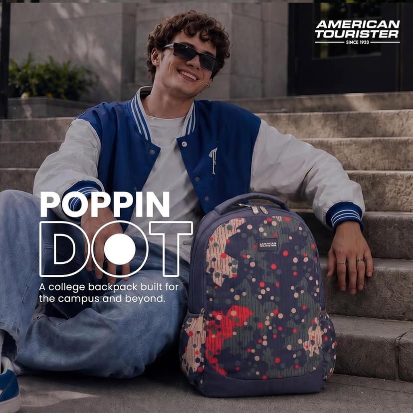 Poppin Dot Stylish Backpack | 32L Volume | 3 Compartments | Ergonomic Design | School & College Bag for Men & Women | Grey Multi | 1 Year Global Warranty view 2