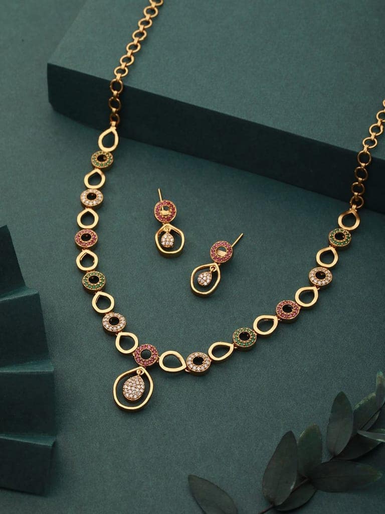 Gold Plated CZ Studded Minimal Jewellery Set