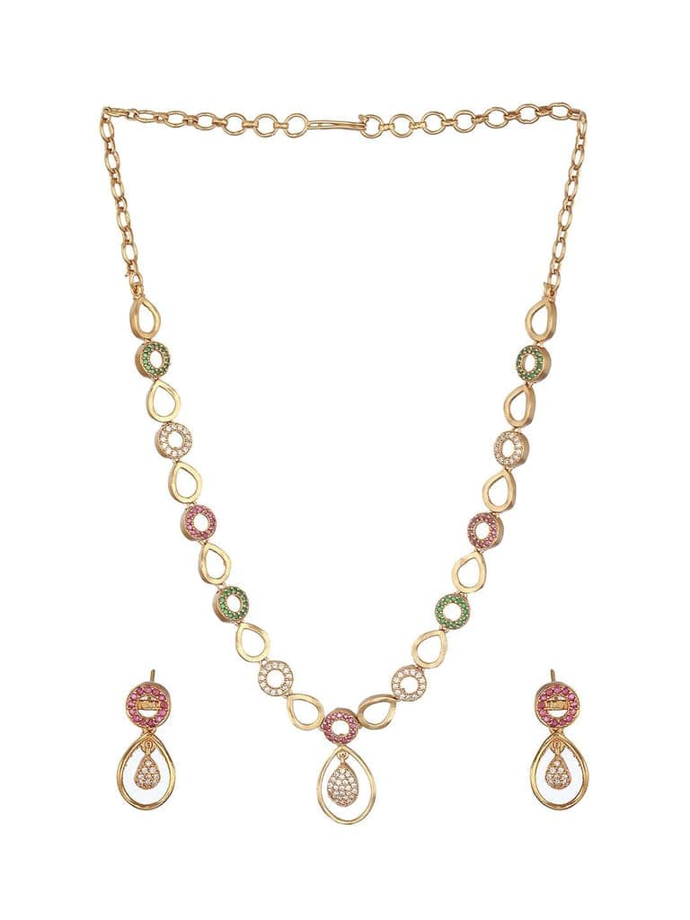 Gold Plated CZ Studded Minimal Jewellery Set view 2