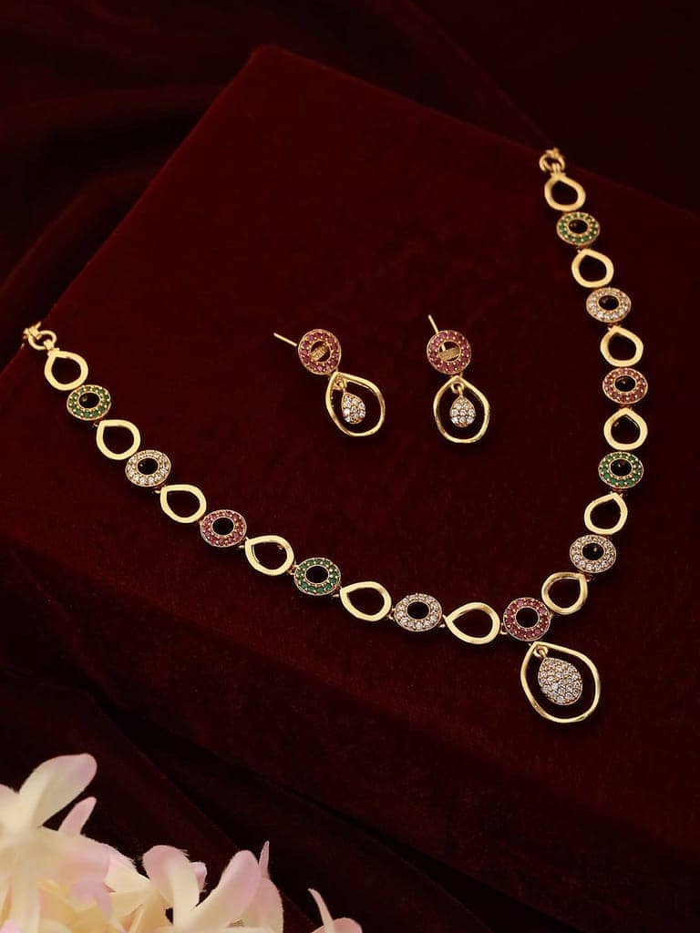 Gold Plated CZ Studded Minimal Jewellery Set view 3