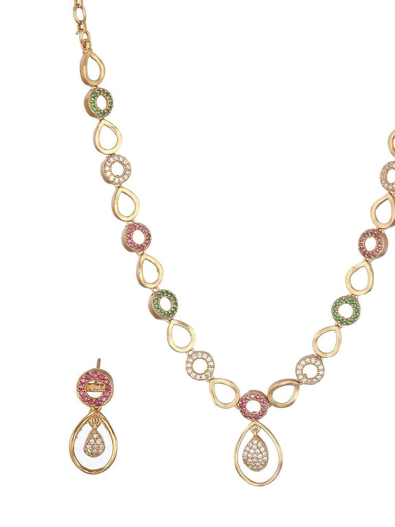 Gold Plated CZ Studded Minimal Jewellery Set view 6