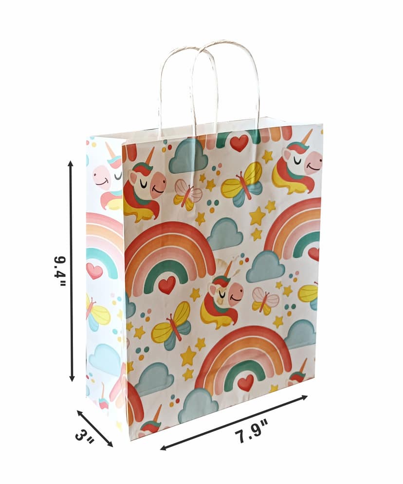90 GSM Rainbow Unicorn Printed Small Paper Gift Bags, Ideal for Birthday Return Gifts, Kids Party, & Gifting on Special Occasions (Size: 9.4 x 7.9 x 3 inch) - 12 view 2