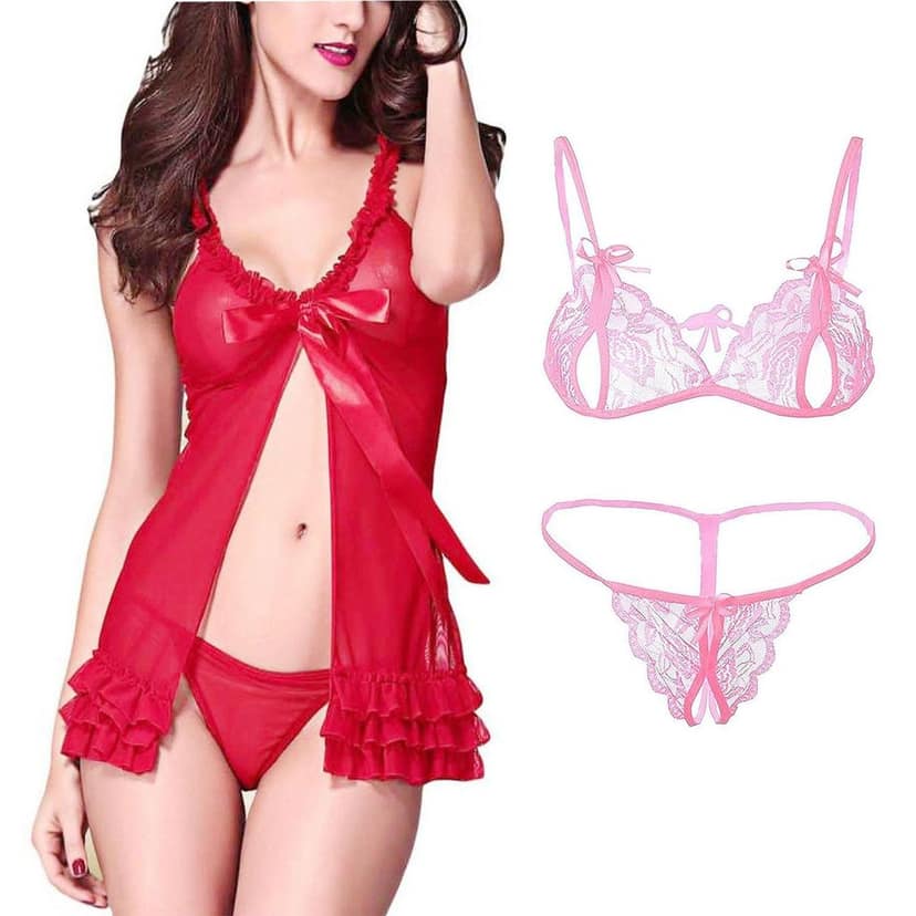 Net babydoll Nightdress bra panty set women girls Pack 2 view 4