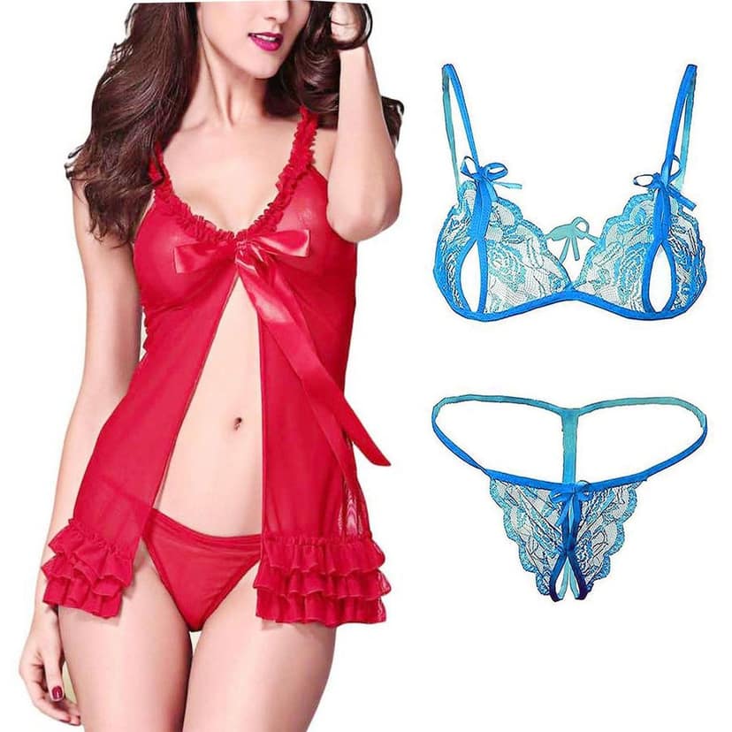 Net babydoll Nightdress bra panty set women girls Pack 2 view 5