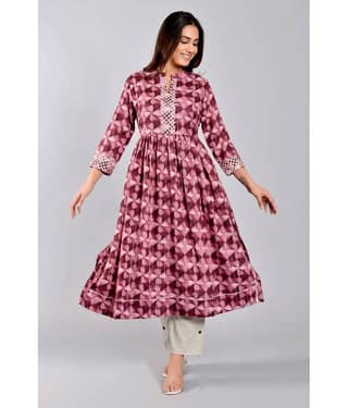 ZAMAISHA - Wine Rayon Women's Flared Kurti ( Pack of 1 )