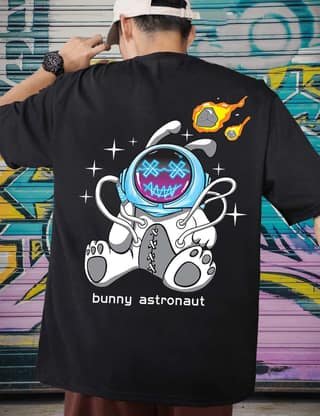 SCOTT FINCHER Men's T-Shirt Featuring an Adorable and Unique Bunny Astronaut Design : AA(ARN)BLACK_167