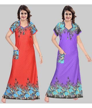 PURSA - Lavender Satin Women's Nightwear Nighty & Night Gowns ( Pack of 2 )