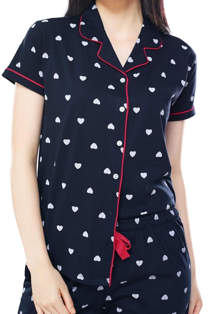 ZEYO Women's Cotton 3PCS Green Heart Printed Night suit set view 2