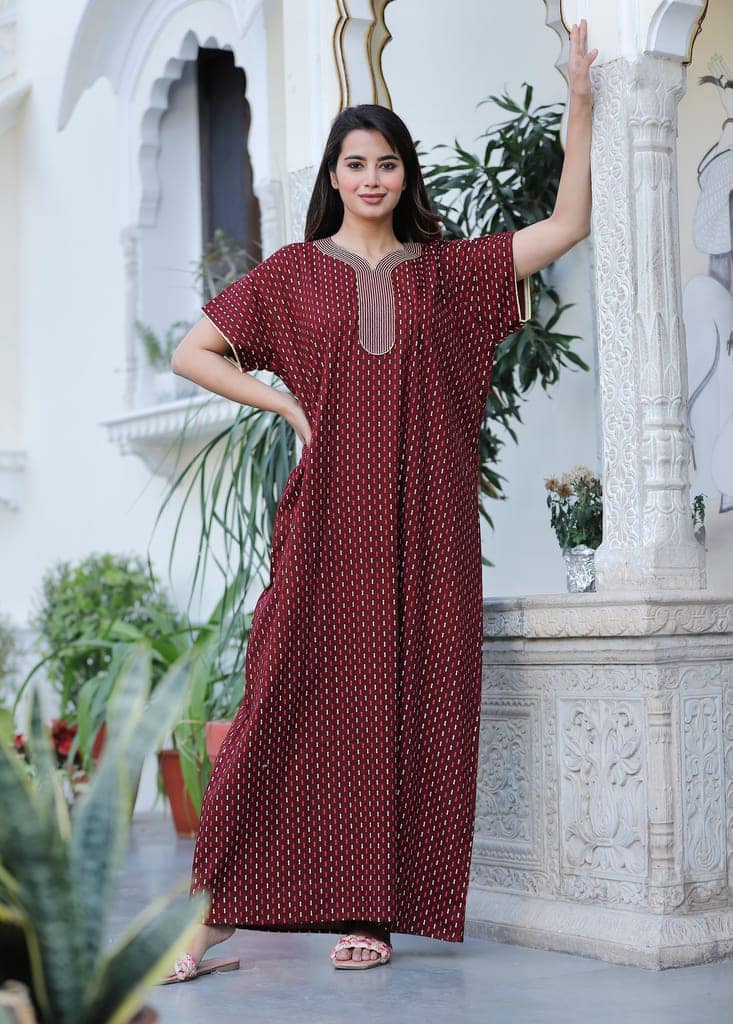 Women's Black Cotton Printed Kaftan Dress view 5