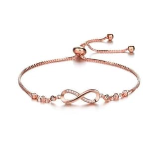 Infinity Symbol Bracelet with Cubic Zirconia Stones in Rose Gold Plating