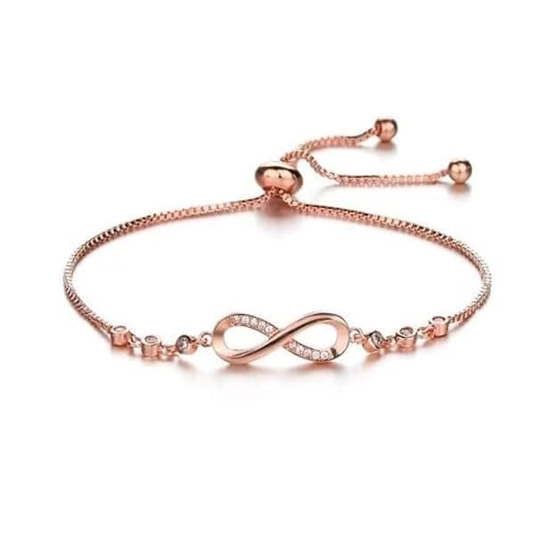 Infinity Symbol Bracelet with Cubic Zirconia Stones in Rose Gold Plating