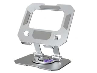 SOOPII Heavy-Duty Metal Tablet Stand Holder with 360 Rotating Base, Multi-Angle Adjustable, Sturdy & Universal Compatibility for All Tablets, iPad - Silver