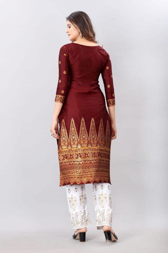 Red-Gold Toned Unstiched Woven Design Dress Material view 2