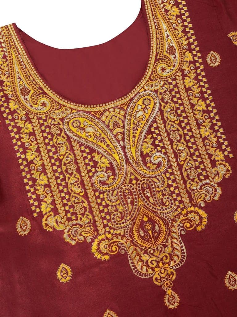 Red-Gold Toned Unstiched Woven Design Dress Material view 5