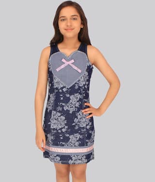 Cutecumber Denim Shift Dress For Girls ( Pack of 1 , Blue )