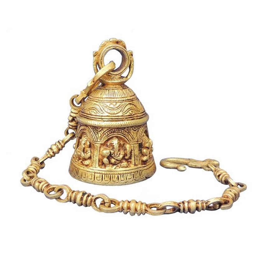 Brass Showpiece Bell With Chain God Idol Statue, Height : 5.5 Inch (BSMAS1372 B) view 2