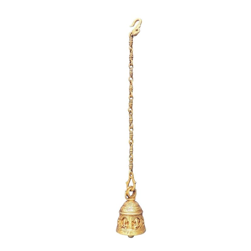 Brass Showpiece Bell With Chain God Idol Statue, Height : 5.5 Inch (BSMAS1372 B) view 3